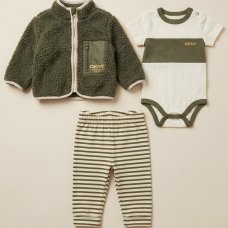 DKX01: Baby Boys 3 Piece Borg Jacket Outfit (0-18 Months)