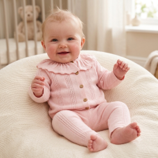 E07607: Baby Girls Knitted 2 Piece Outfit (0-12 Months)