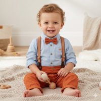 E07756INF: Baby Boys Bodysuit Shirt With Bow Tie & Pant With Braces Outfit (12-24 Months)