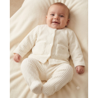 E07784: Baby Unisex Jumbo Velour Jacket With Interlock Lining & Jumbo Velour Footed Trousers Outfit (0-9 Months)