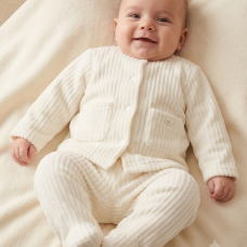 E07784: Baby Unisex Jumbo Velour Jacket With Interlock Lining & Jumbo Velour Footed Trousers Outfit (0-9 Months)