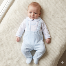 E07789: Baby Boys Jumbo Velour Dungaree Trousers & Interlock Top Outfit (0-9 Months)