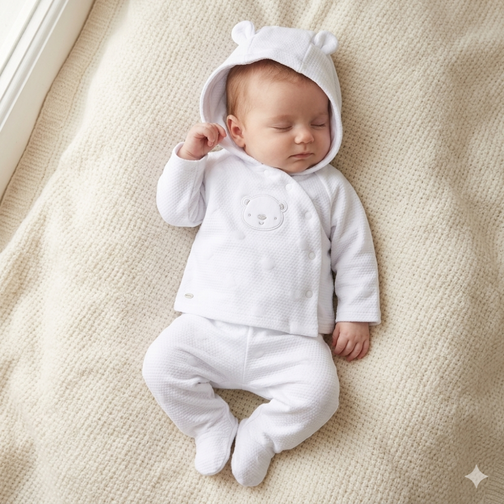 E07800: Baby Unisex Quilt Jacquard Jacket & Footed Trousers Outfit (NB- 6 Months) E07800: Baby Unisex Quilt Jacquard Jacket & Footed Trousers Outfit (NB- 6 Months)