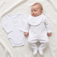 E07816: Baby Unisex Quilt Jacquard All in One, Bib & Bodysuit (NB-6 Months)