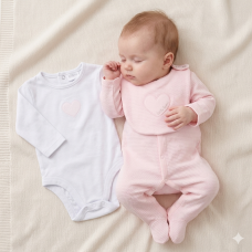 E07817: Baby Girls Quilt Jacquard All in One, Bib & Bodysuit  (NB-6 Months)