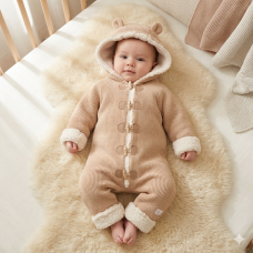 E07896: Baby True Knit Hooded Pram Suit With Sherpa Lining (0-12 Months)
