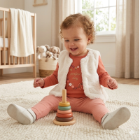 E07912INF: Baby Girls Faux Fur Gilet, Top & Legging Outfit (12-24 Months)