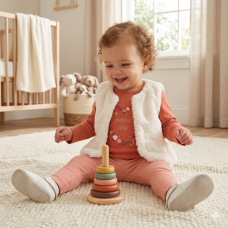 E07912INF: Baby Girls Faux Fur Gilet, Top & Legging Outfit (12-24 Months)