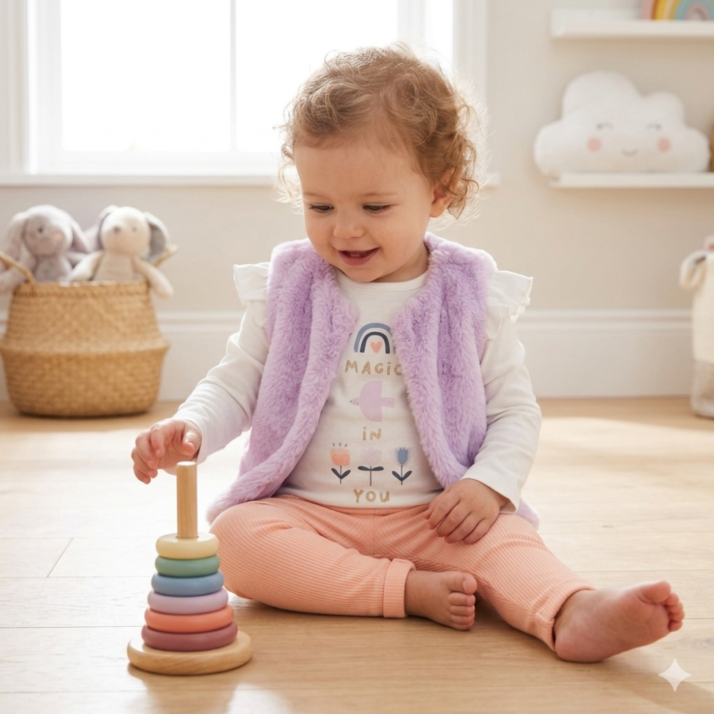 E07919INF: Baby Girls Faux Fur Gilet, Top & Legging Outfit (12-24 Months) E07919INF: Baby Girls Faux Fur Gilet, Top & Legging Outfit (12-24 Months)