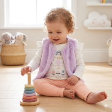 E07919INF: Baby Girls Faux Fur Gilet, Top & Legging Outfit (12-24 Months)