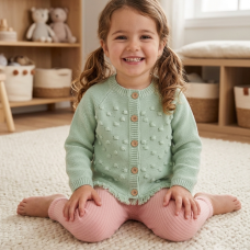 E07931B: Girls Knitted Cardigan & Ribbed Legging Outfit (2-5 Years)