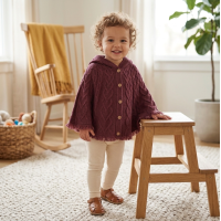 E07933A: Baby Girls Knitted, Hooded Poncho & Ribbed Legging Outfit (9-24 Months)