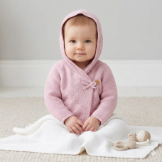 E07971: Baby Girls Double Knit Hooded Wrap Cardigan (0-12 Months)