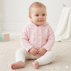 E07972: Baby Girls Double Knit Hooded Cardigan (0-12 Months)