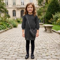 E08300LG: Girls Lurex True Knit Rib Sweater Dress & Bag (5-7 Years)