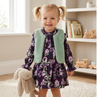 E08309: Baby Girls Borg Gilet & Floral Print Dress (9-24 Months)
