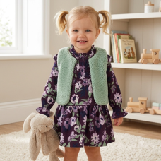 E08309: Baby Girls Borg Gilet & Floral Print Dress (9-24 Months)
