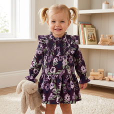E08309: Baby Girls Borg Gilet & Floral Print Dress (9-24 Months)