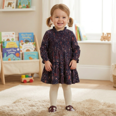 E08310: Baby Girls Borg Gilet & Floral Print Dress (9-24 Months)
