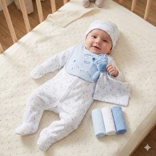 E08798: Baby Boys Zebra 8 Piece Mesh Bag Gift Set (NB-6 Months)