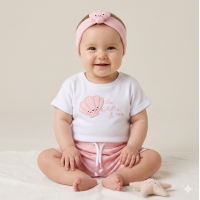 F09018NB: Baby Girls T-Shirt, Waffle Fabric Shorts & Headband Set (0-12 Months)