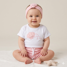 F09018NB: Baby Girls T-Shirt, Waffle Fabric Shorts & Headband Set (0-12 Months)