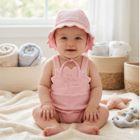 F09020NB: Baby Girls Waffle Fabric Romper & Hat Set (0-12 Months)