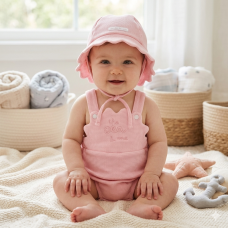 F09020NB: Baby Girls Waffle Fabric Romper & Hat Set (0-12 Months)