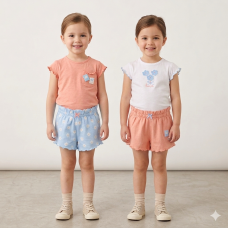 F09100TOD: Girls 2 T-Shirts & 2 Shorts Set (2-4 Years)