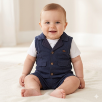 F09154INF: Baby Boys Waistcoat, T-Shirt & Short Outfit (12-24 Months)