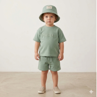 F09348INF: Baby Boys Heavyweight Fabric T-Shirt & Short Outfit With Bucket Hat (12-24 Months)