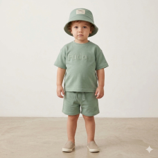F09348INF: Baby Boys Heavyweight Fabric T-Shirt & Short Outfit With Bucket Hat (12-24 Months)