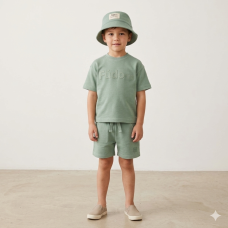 F09348TOD: Boys Heavyweight Fabric T-Shirt & Short Outfit With Bucket Hat (2-4 Years)