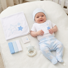 F09760: Baby Boys Star 10 Piece Mesh Bag Gift Set (NB-6 Months)