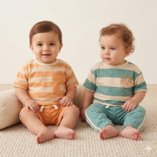 F10068INF: Baby Boys  2 T-Shirts, Short & Jogger Set (12-24 Months)