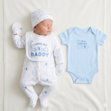 F10097NB: Baby Boys " I Love My Daddy" 6 Piece Mesh Bag Gift Set (NB-6 Months)