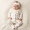 F10181NB: Baby Girls Cream All In One & Headband On A Satin Padded Hanger (0-9 Months)