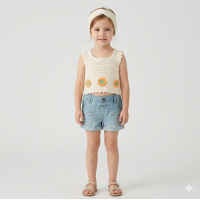 F10389TOD: Girls True Knit Top, Denim Short & Headband Outfit (2-4 Years)