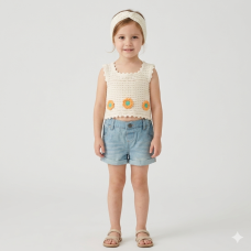 F10389TOD: Girls True Knit Top, Denim Short & Headband Outfit (2-4 Years)