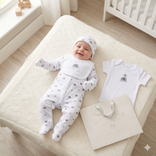 F10399NB: Baby Unisex Elephant 6 Piece Mesh Bag Gift Set (NB-6 Months)