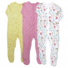 F001: Baby Girls 3 Pack Printed Cotton Sleepsuits (9-24 Months)
