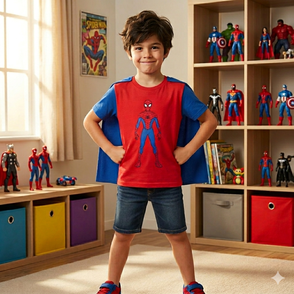 FFX106: Boys Spiderman T-Shirt With Cape (9-14 Years) FFX106: Boys Spiderman T-Shirt With Cape (9-14 Years)