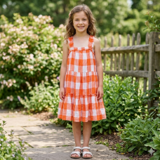 FFX73: Girls Orange Check Dress (5-11 Years)