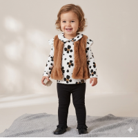 G10744INF: Baby Girls Faux Fur Gilet, Top & Legging Outfit (12-24 Months)