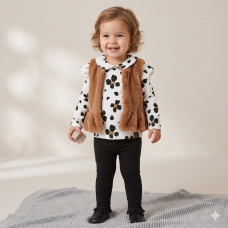 G10744INF: Baby Girls Faux Fur Gilet, Top & Legging Outfit (12-24 Months)