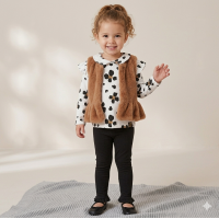 G10744TOD: Girls Faux Fur Gilet, Top & Legging Outfit (2-5 Years)
