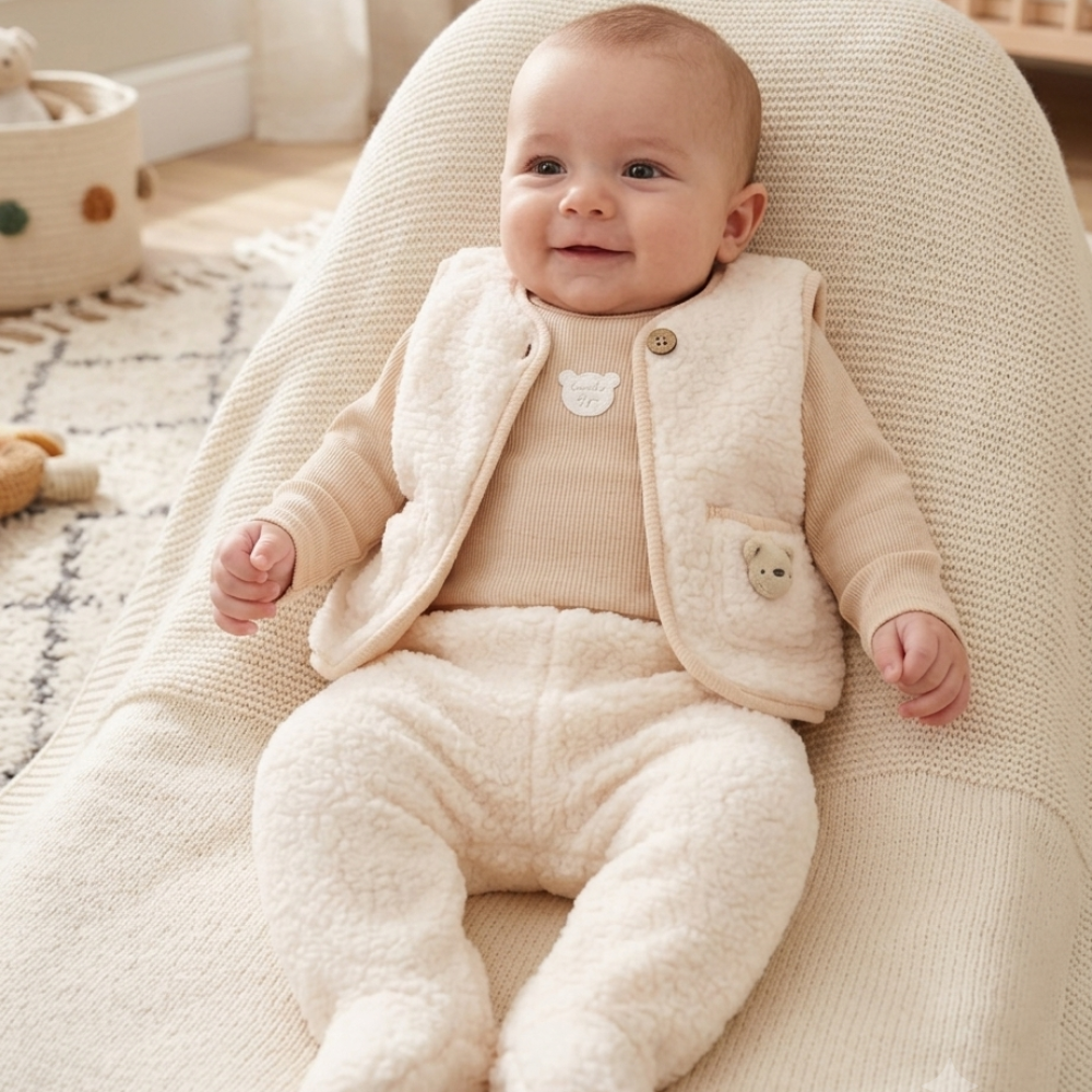 G10801NB: Baby Unisex Borg Jacket, Trouser & Ribbed Bodysuit Outfit (0-9 Months) G10801NB: Baby Unisex Borg Jacket, Trouser & Ribbed Bodysuit Outfit (0-9 Months)