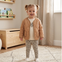 G10804INF:  Baby Girls Quilted Jacket, Bodysuit & Jog Pant Outfit (12-24 Months)