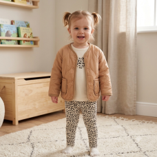 G10804INF:  Baby Girls Quilted Jacket, Bodysuit & Jog Pant Outfit (12-24 Months)