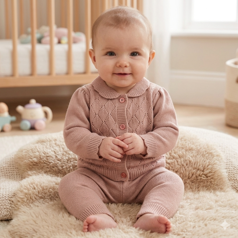 G10825NB: Baby Girls Knitted 2 Piece Outfit (0-12 Months) G10825NB: Baby Girls Knitted 2 Piece Outfit (0-12 Months)